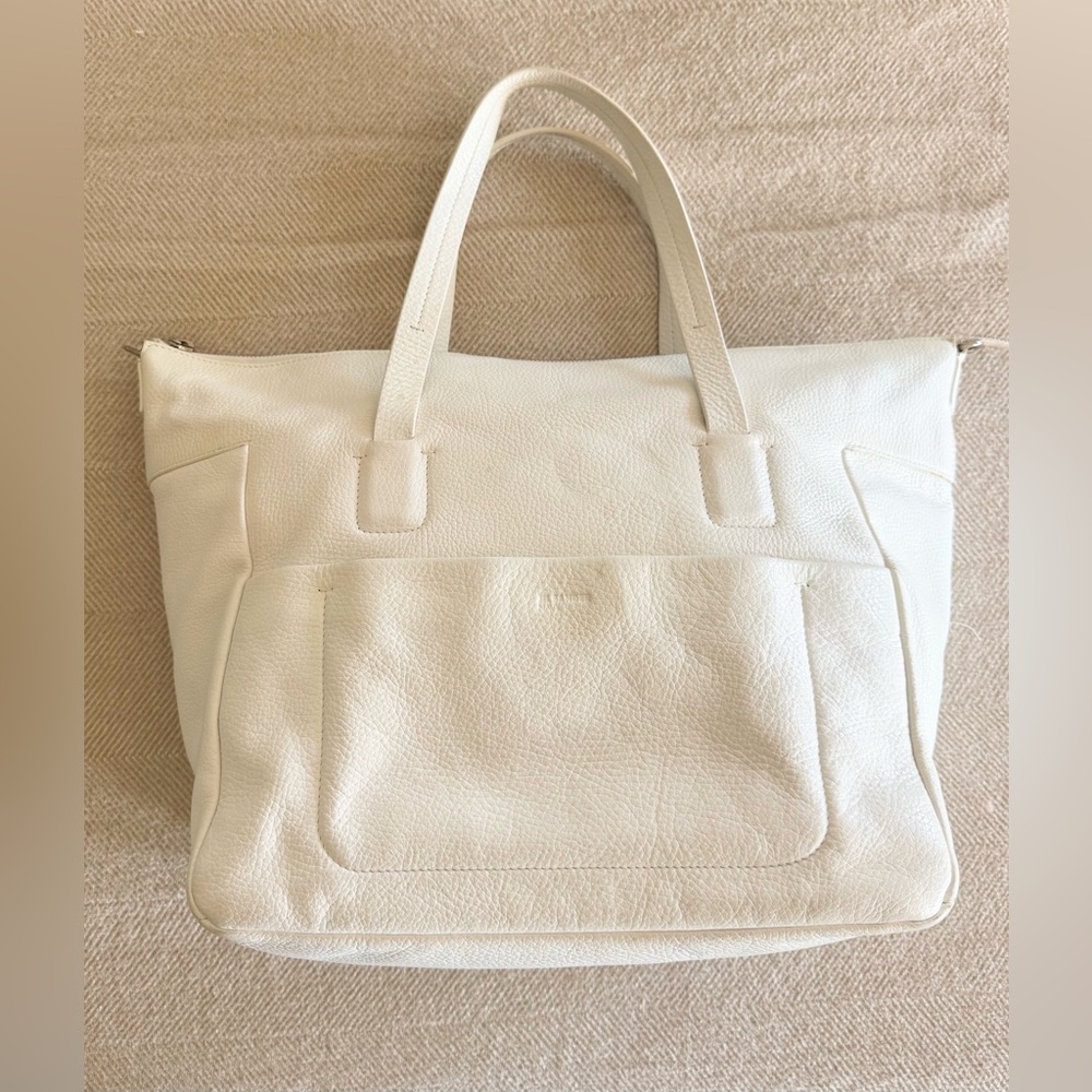 Jil Sander Navy Tote Handbag Shoulder Bag in White Leather